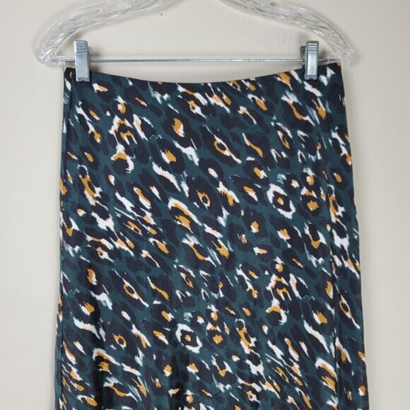 Express Leopard Print Satin Midi High Rise Skirt Trendy Animal Print Slip Skirt - Picture 3 of 10